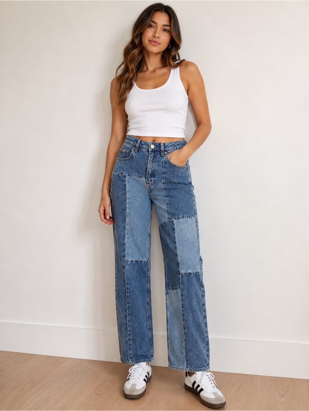 PACSun Patchwork Straight Leg High Rise Jeans Blue Denim Size 25
